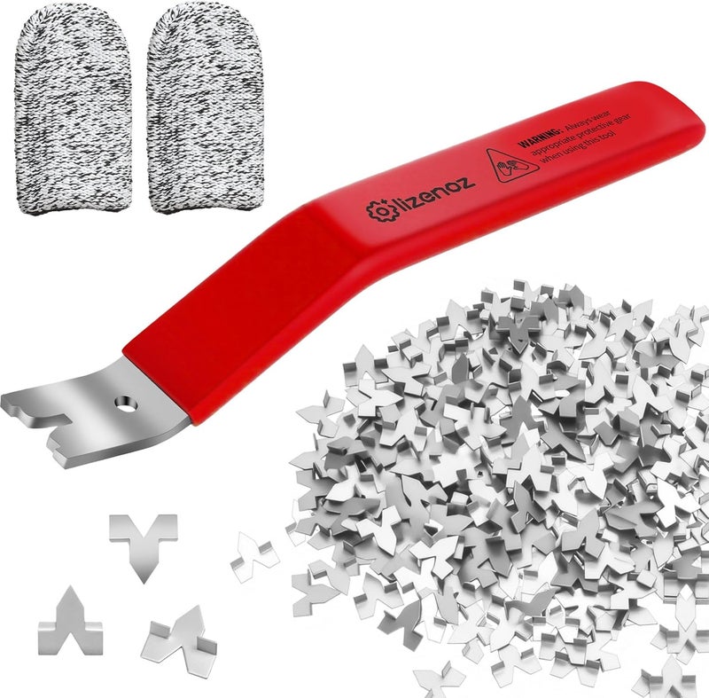 lizenoz Red Glazier Point Driver Tool with 200 Glazing Points & 2 Finger Cots - for Framing Glass, Pictures, Cross Stitch - Rust-Resistant Iron/Zinc Push Points, Easy-Grip Handle - Image 1